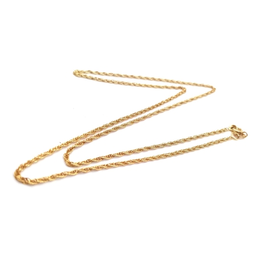 617 - A 9K Yellow Gold Thin Rope Necklace. 44cm. 2.1g weight