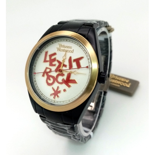 725 - A Vivienne Westwood Black Ceramic 'Let it Rock' Quartz Watch. Case - 35mm. Let it Rock decorative di... 