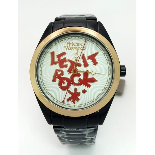 725 - A Vivienne Westwood Black Ceramic 'Let it Rock' Quartz Watch. Case - 35mm. Let it Rock decorative di... 