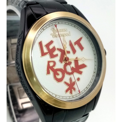 725 - A Vivienne Westwood Black Ceramic 'Let it Rock' Quartz Watch. Case - 35mm. Let it Rock decorative di... 