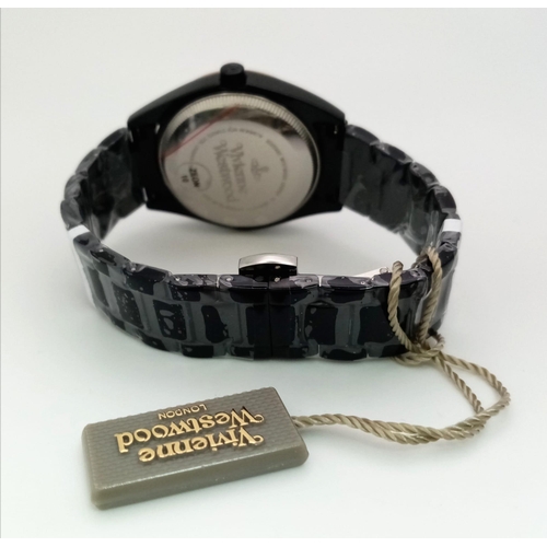 725 - A Vivienne Westwood Black Ceramic 'Let it Rock' Quartz Watch. Case - 35mm. Let it Rock decorative di... 