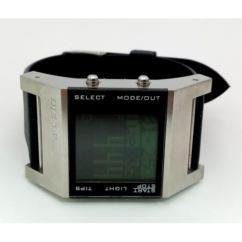 814 - A Rare Diesel 'Only the Brave' Digital Watch. Black rubber strap. Stainless steel tank case - 33mm w... 