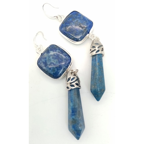 934 - Pair of Lapis Lazuli 2-teir pendant earrings.

Stamped 925.

7cms in length.