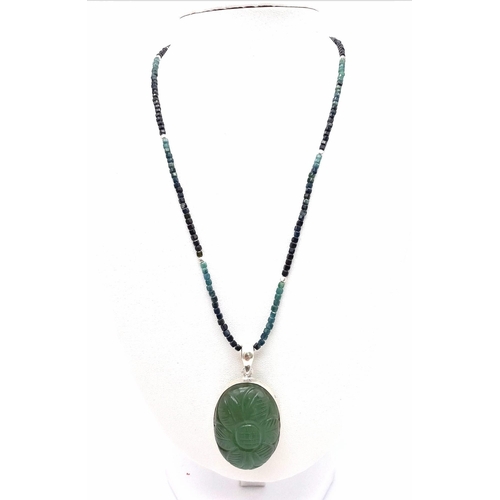 956 - A Large Hand-Carved Fluorite Gemstone 925 Silver Pendant on a Ruby Zoisite (detachable) Necklace. 92... 