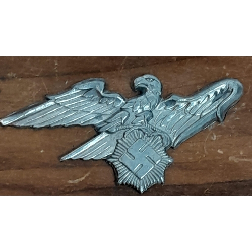 1004 - WW2 German R.L.B Cap Badge (Air Raid Warden) mounted onto a Burr wooden Box.