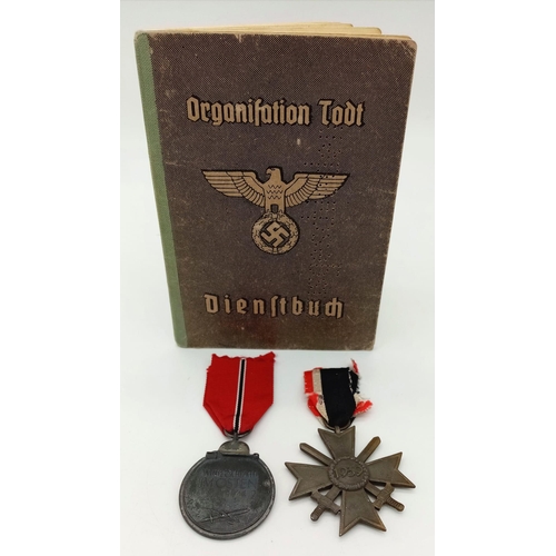 173 - RARE 3 rd Reich Organisation Todt Dienst Buch (Service Book) with lots of stamped entries in his med... 