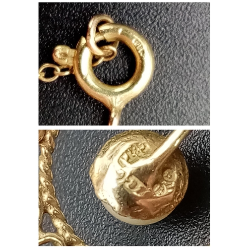 513 - A Vintage 9K Yellow Gold Pearl Pendant on a 9K Yellow Gold Disappearing Necklace. 25mm and 42cm. 1.9... 