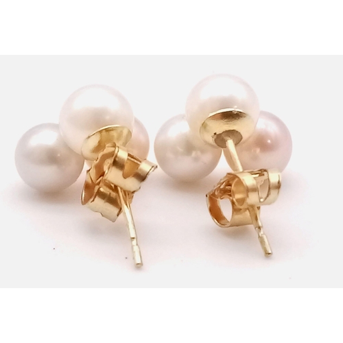 603 - A Pair of 9K Yellow Gold Cultured Pearl Cluster Earrings. 1.65g total weight.