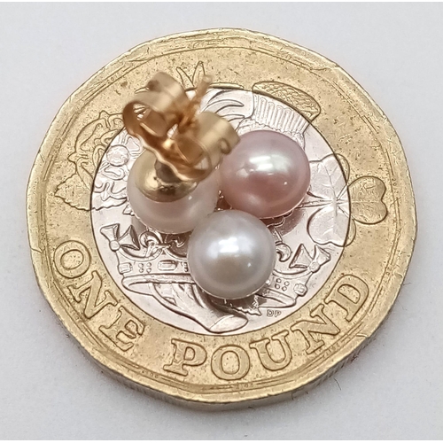 603 - A Pair of 9K Yellow Gold Cultured Pearl Cluster Earrings. 1.65g total weight.