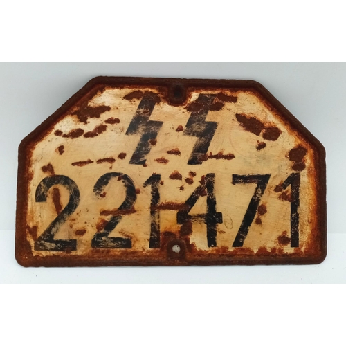 608 - WW2 Waffen SS Motorcycle Rear Number Plate. Remains of the original district stamp can still be seen... 