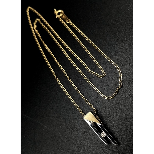 624 - A 9K White and Yellow Gold Diamond Set Pendant on a 9K Yellow Gold Disappearing Necklace. 20mm and 4... 