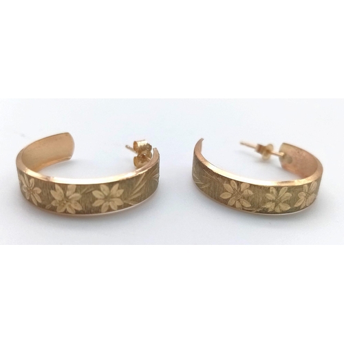 643 - A Pair of Vintage 9K Yellow Gold Three-Quarter Hoop Earrings. 0.86g weight.