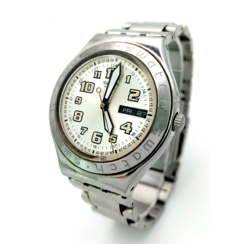 669 - A Vintage Swatch Irony Quartz Gents Watch. Stainless steel strap and case - 37mm. Silver tone dial w... 