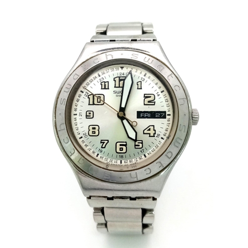 669 - A Vintage Swatch Irony Quartz Gents Watch. Stainless steel strap and case - 37mm. Silver tone dial w... 