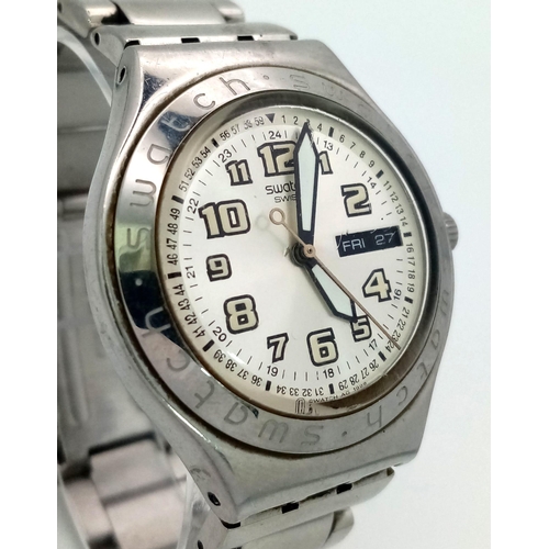 669 - A Vintage Swatch Irony Quartz Gents Watch. Stainless steel strap and case - 37mm. Silver tone dial w... 