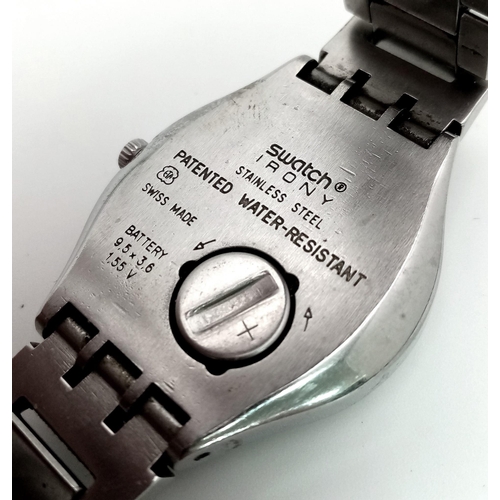 669 - A Vintage Swatch Irony Quartz Gents Watch. Stainless steel strap and case - 37mm. Silver tone dial w... 