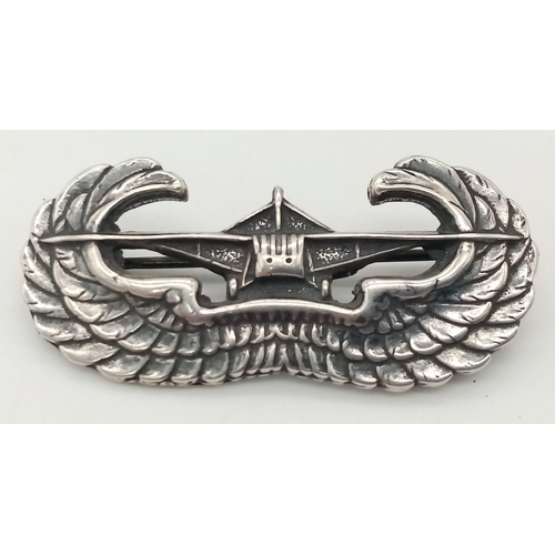 691 - WW2 USA Parachute Glider Wings Sterling Silver.