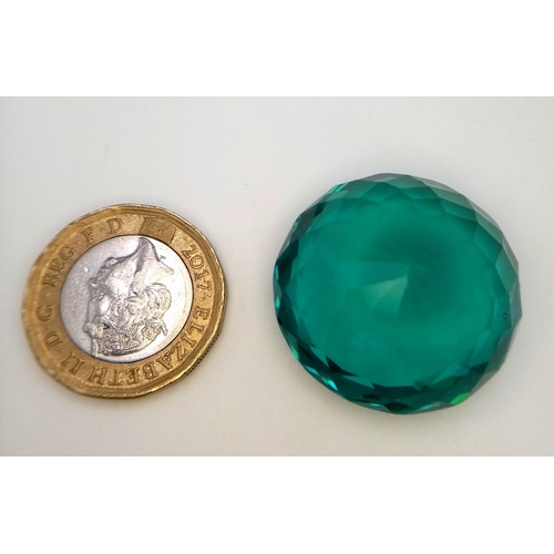 907 - A Bluish Green 71ct Round Cut Grandidierite Gemstone. Round cut with a well faceted trillion base. 2... 