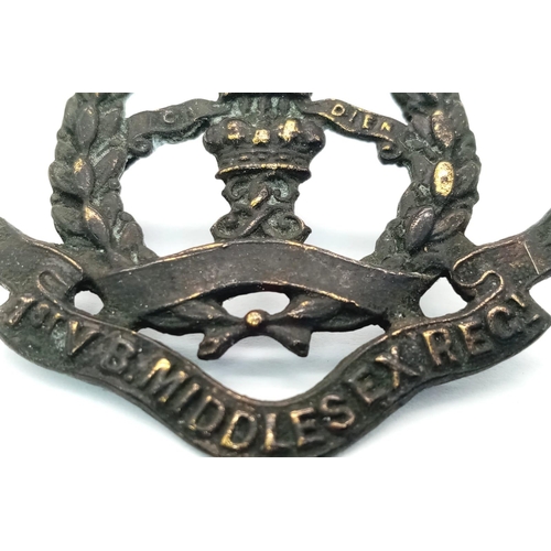 908 - WW1 British 1 st Volunteer Battalion. The Middlesex regiment cap badge.