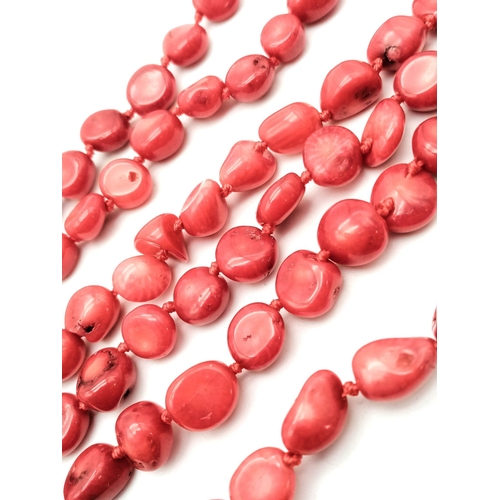 948 - Lovely Coral long necklace and pair of Sterling Silver 925 Coral pendant earrings.