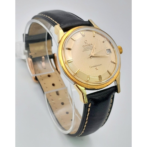 110 - A Beautiful Vintage (1960s) Omega Chronometer 'Pie Pan' Constellation Gents Watch. Black leather str... 