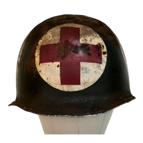 258 - WW2 US Swivel Bale Front Seam Medics Helmet and Liner.