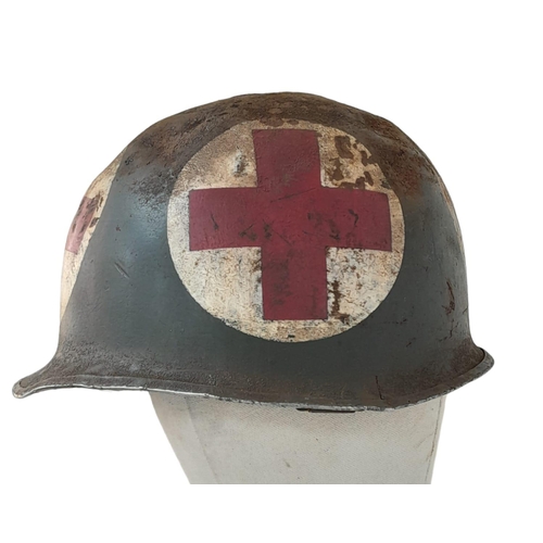 258 - WW2 US Swivel Bale Front Seam Medics Helmet and Liner.