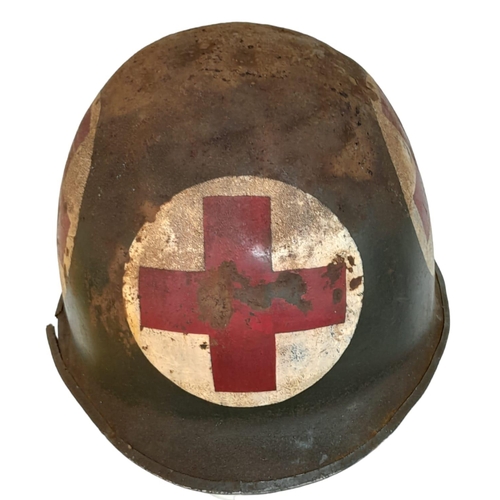 258 - WW2 US Swivel Bale Front Seam Medics Helmet and Liner.