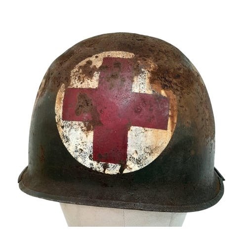 258 - WW2 US Swivel Bale Front Seam Medics Helmet and Liner.