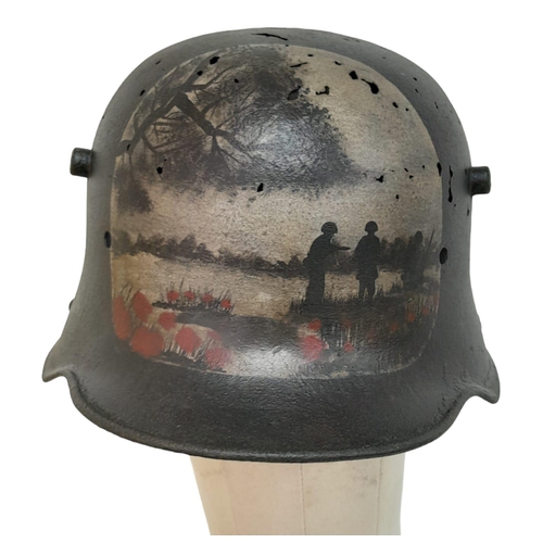 503 - WW1 German M16 Stalhelhm Helmet. Found on the Western Front with post war memorial painting.