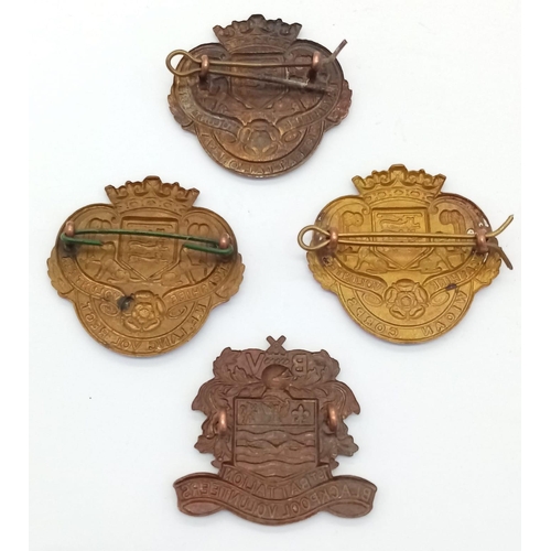 929 - 4 x WW1 British Lancashire Volunteer Battalion Cap Badges.