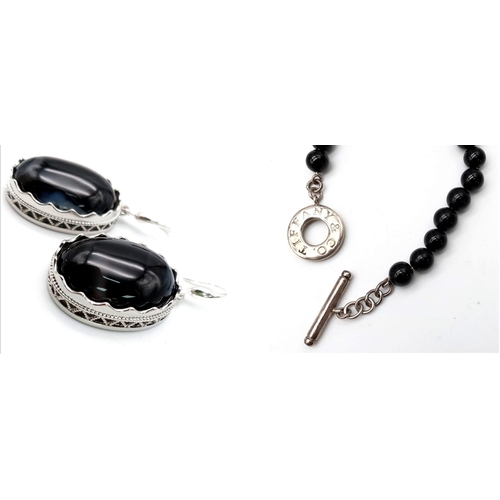 949 - Collection of Black Agate jewellery.

1x Bracelet
1x Earrings
1x Necklace