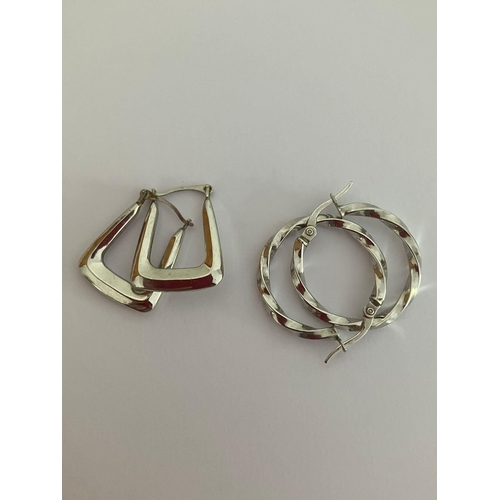 189 - 2 x WHITE GOLD PAIRS of EARRINGS To include twisted round hoops and square plain  hoops. 2.14 grams.