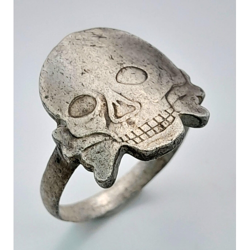 372 - 3 rd Reich 3 rd SS Panzer Totenkopf (Deaths Head) 835 Silver Ring. Found Kursk, Russia. A very rare ... 