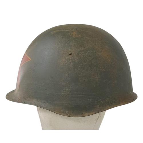 456 - WW2 Russian SSH 39 Helmet and liner with hand painted hammer and sickle insignia.