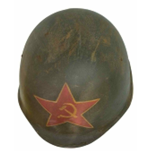 456 - WW2 Russian SSH 39 Helmet and liner with hand painted hammer and sickle insignia.