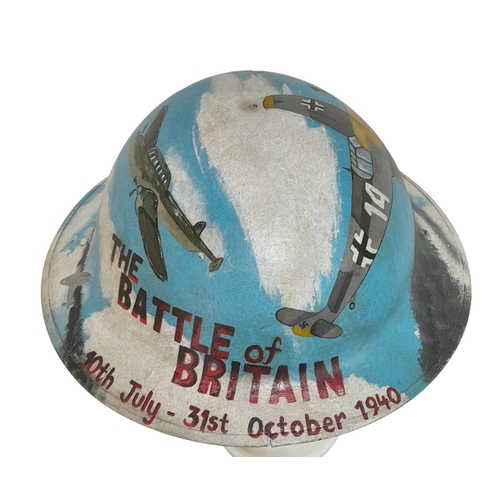 545 - WW2 Battle of Britain Memorial Helmet. Original British Homefront Helmet with post war painting.