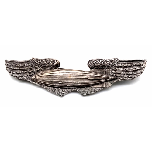 680 - Circa 1930’s American Silver Airship Pilots Wings. Broken clasp on the pin.