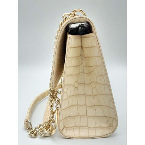 852 - A Light Beige Croco Print Faux MOSCHINO Leather Bag. Come with 2 leather and golden-tone chain handl... 