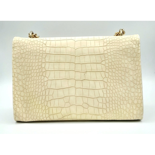 852 - A Light Beige Croco Print Faux MOSCHINO Leather Bag. Come with 2 leather and golden-tone chain handl... 