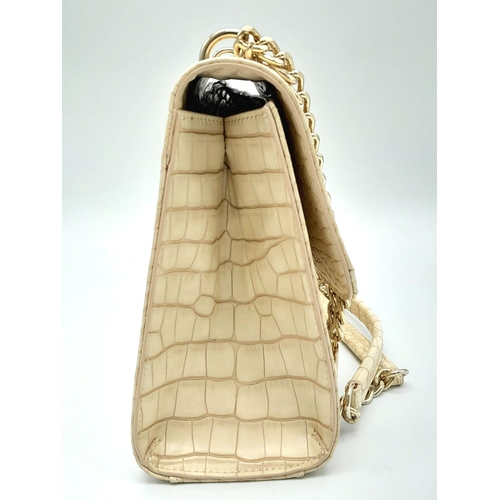 852 - A Light Beige Croco Print Faux MOSCHINO Leather Bag. Come with 2 leather and golden-tone chain handl... 