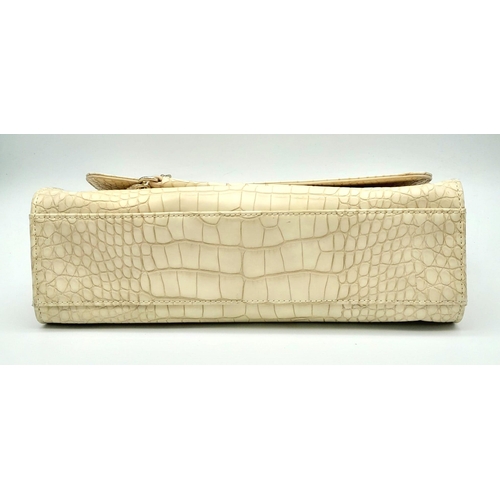 852 - A Light Beige Croco Print Faux MOSCHINO Leather Bag. Come with 2 leather and golden-tone chain handl... 