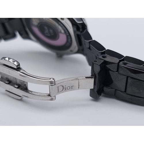 402 - A Christian Dior VIII Black Ceramic and Pink Sapphire Ladies Watch. Ceramic bracelet and case - 34mm... 