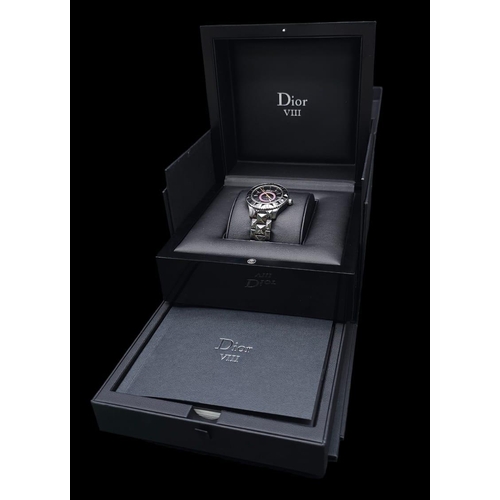 402 - A Christian Dior VIII Black Ceramic and Pink Sapphire Ladies Watch. Ceramic bracelet and case - 34mm... 