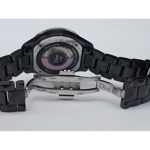 402 - A Christian Dior VIII Black Ceramic and Pink Sapphire Ladies Watch. Ceramic bracelet and case - 34mm... 