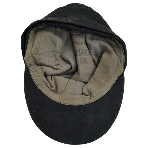 449 - WW2 German M43 Panzer Side Cap. Black wool construction with removed insignia, (maybe P.O.W). The fr... 