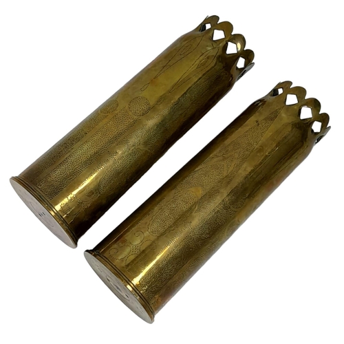 463 - INERT WW1 British Pair of Trench Art Vases made from 13 Pdr. Cases. Mainland UK Shipping Only.