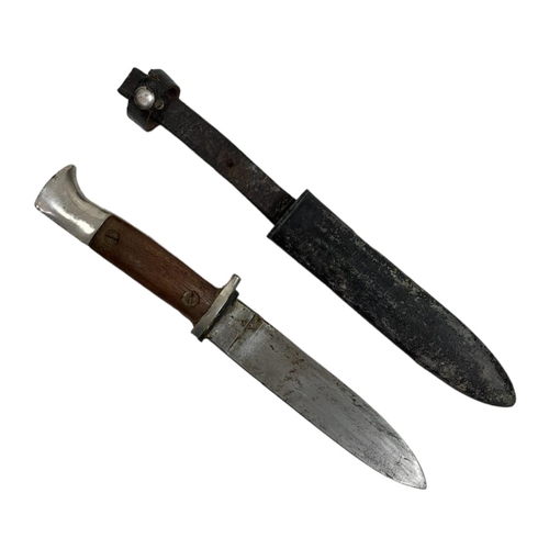 559 - WW2 German Hitler Youth Dagger with homemade wooden handle and NSKK Button set into it.