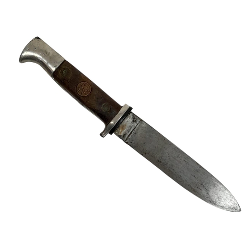 559 - WW2 German Hitler Youth Dagger with homemade wooden handle and NSKK Button set into it.