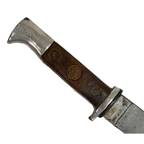 559 - WW2 German Hitler Youth Dagger with homemade wooden handle and NSKK Button set into it.